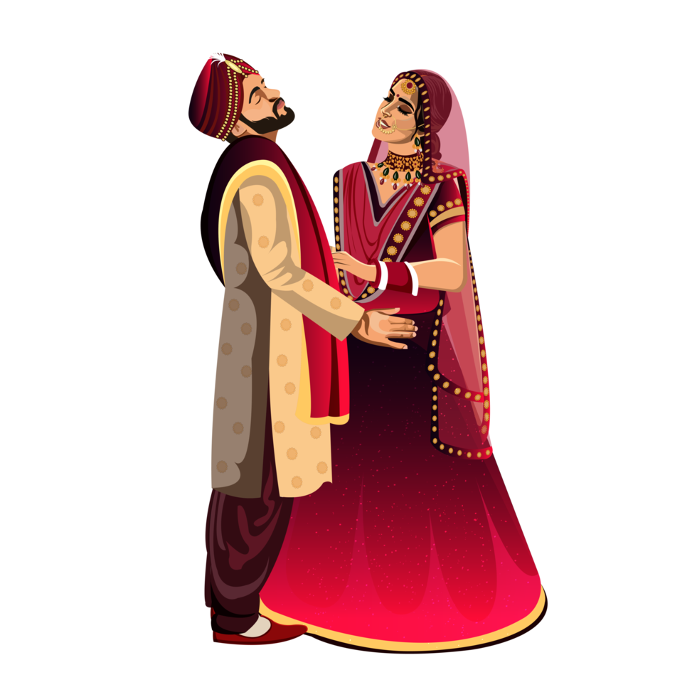 mignon cuople dans le personnage de couple de mariage traditionnel indien png