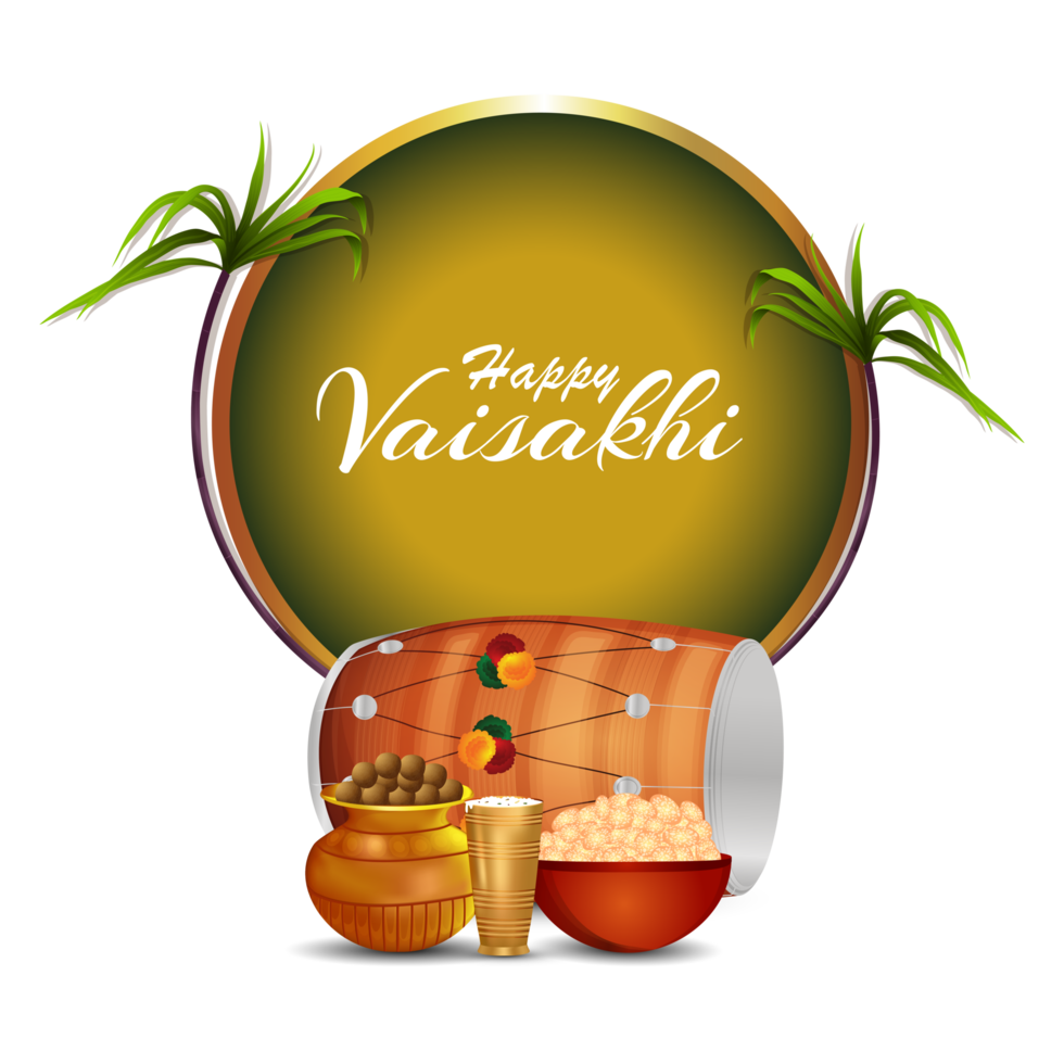 Fröhliches Vaisakhi-Design mit Weizen und Trommel png