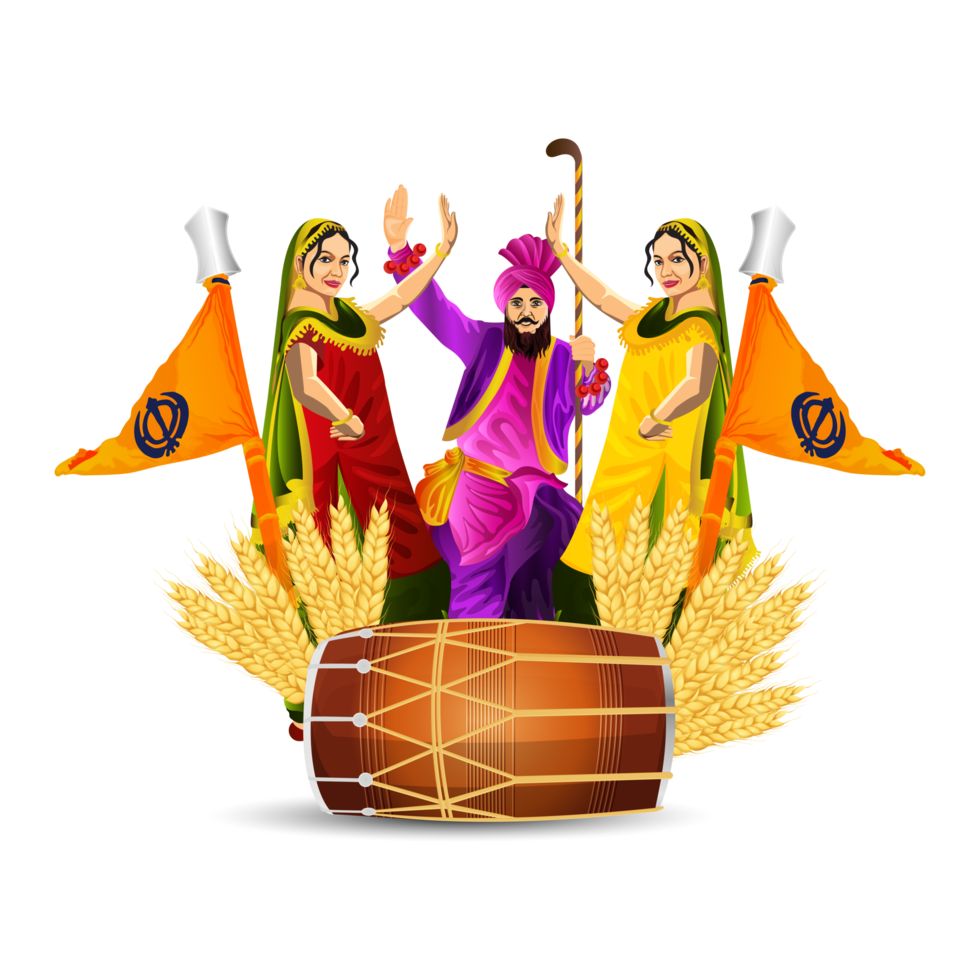 Happy baisakhi vector illustration with creative drum png