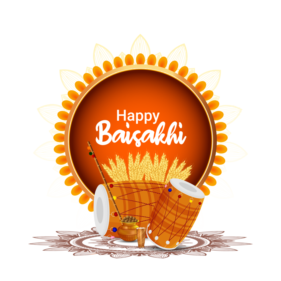 Happy baisakhi design with llustration png