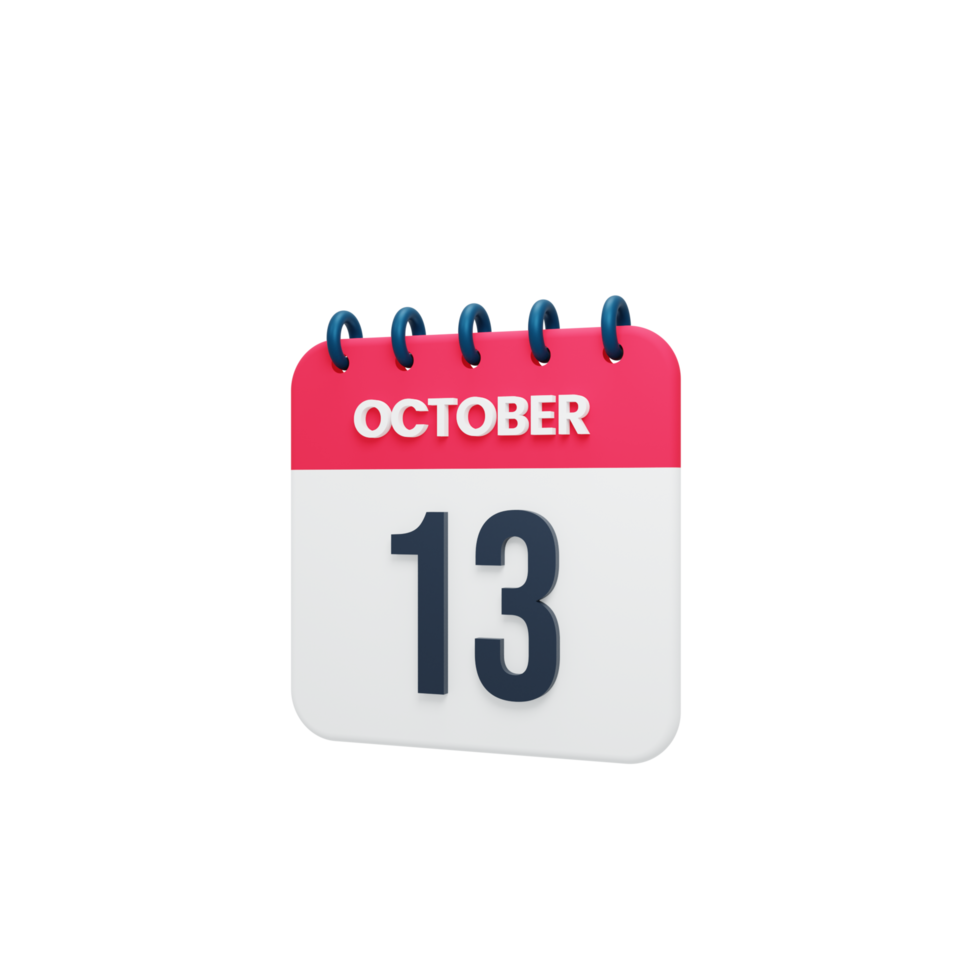 October Realistic Calendar Icon 3D Illustration October 13 png