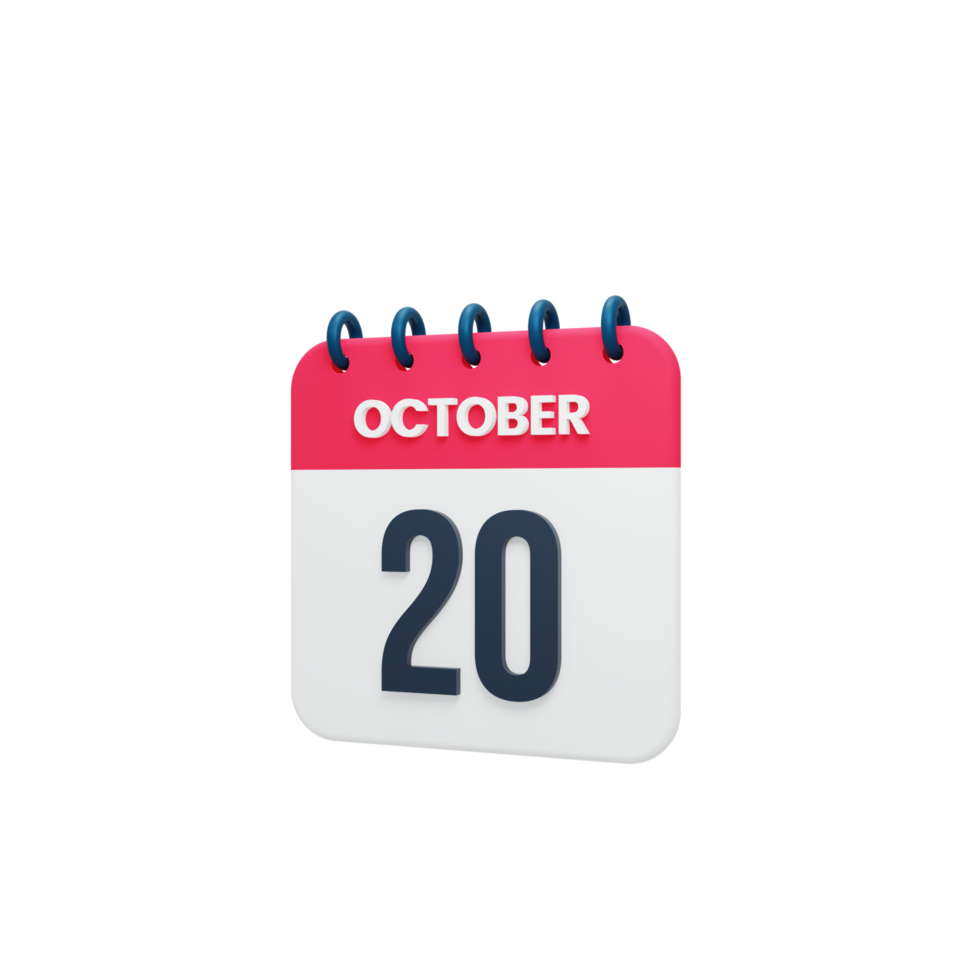 October Realistic Calendar Icon 3D Illustration October 20 png