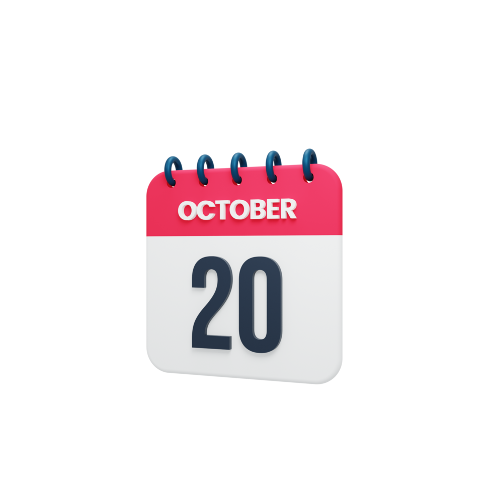 October Realistic Calendar Icon 3D Illustration October 20 12011905 PNG