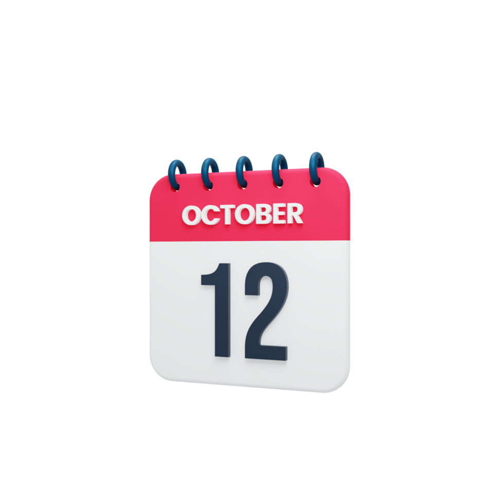 October Realistic Calendar Icon 3D Illustration October 12 png