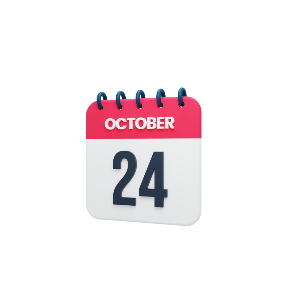 icono de calendario realista de octubre ilustración 3d 24 de octubre png