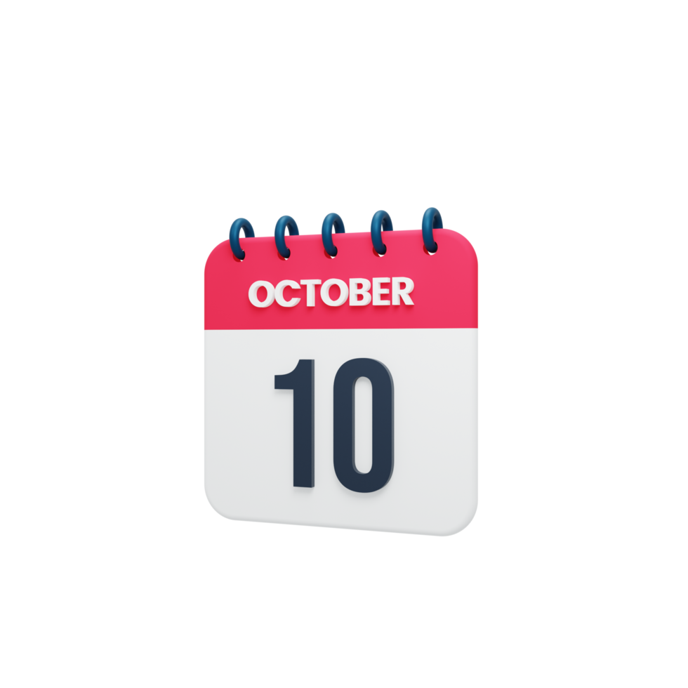 October Realistic Calendar Icon 3D Illustration October 10 png
