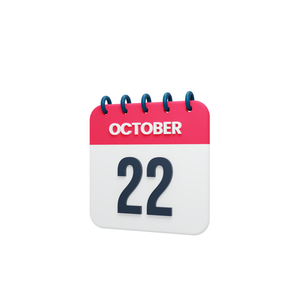 October Realistic Calendar Icon 3D Illustration October 22 png