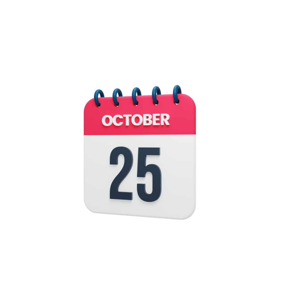 ícone de calendário realista de outubro ilustração 3d 25 de outubro png
