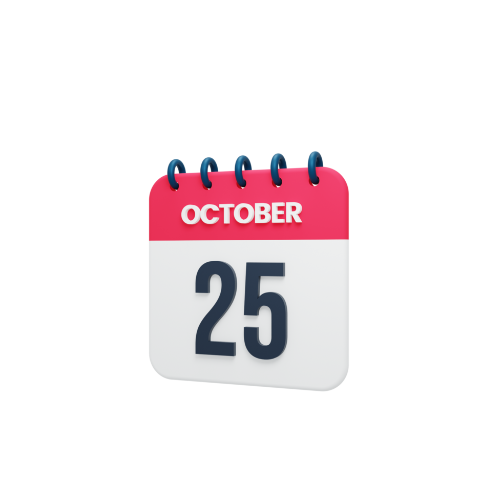 October Realistic Calendar Icon 3D Illustration October 25 png