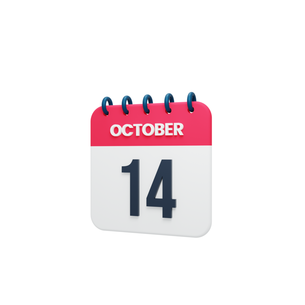 October Realistic Calendar Icon 3D Illustration October 14 png