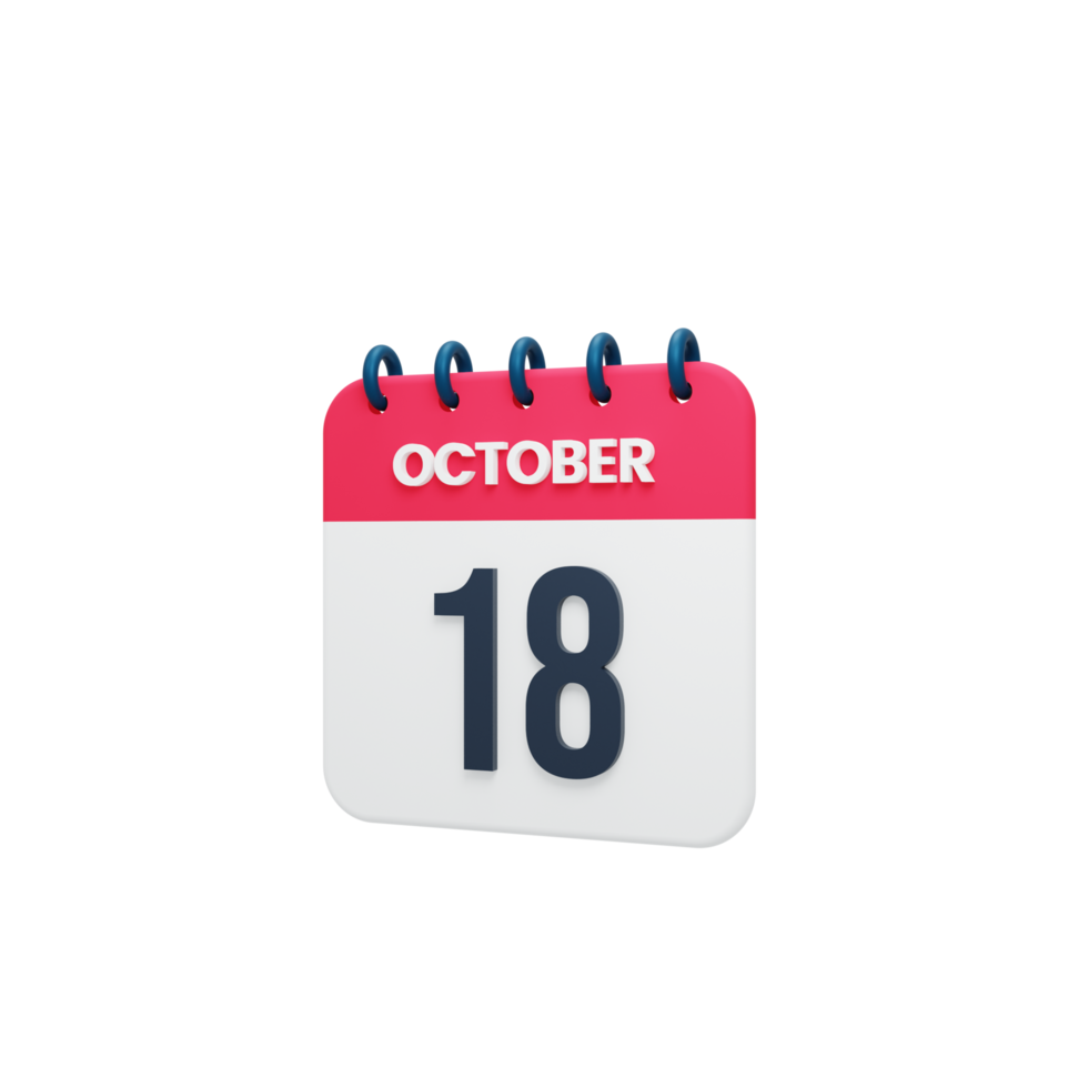 October Realistic Calendar Icon 3D Illustration October 18 png