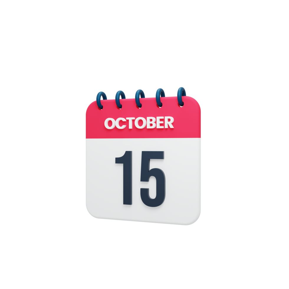 October Realistic Calendar Icon 3D Illustration October 15 png