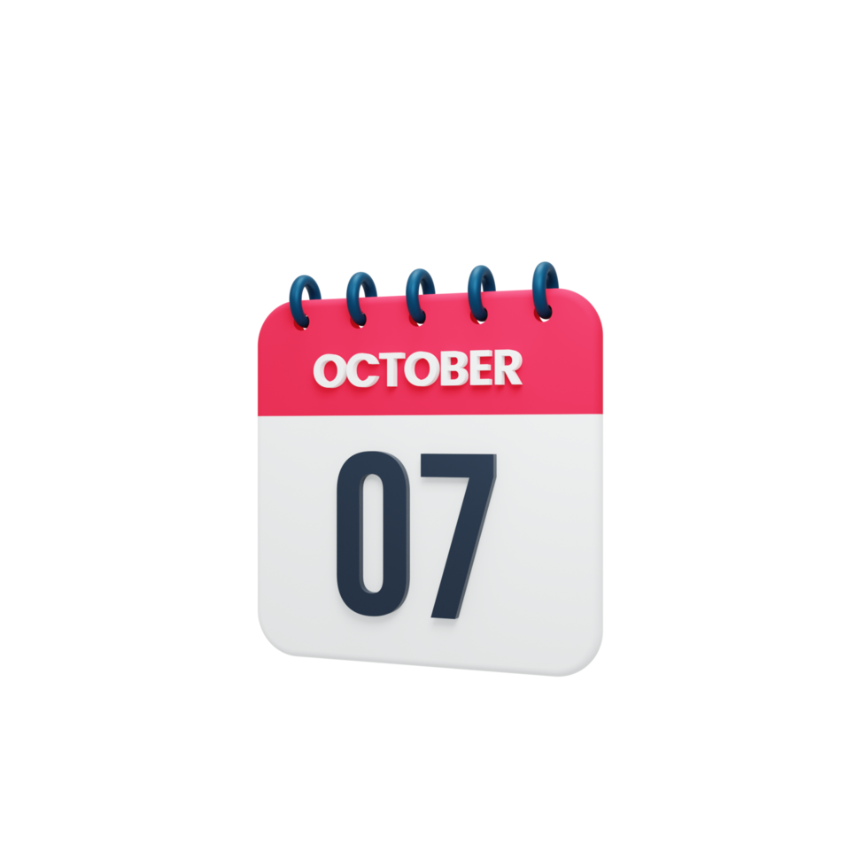 October Realistic Calendar Icon 3D Illustration October 07 png
