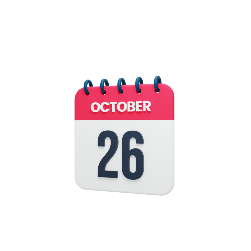 October Realistic Calendar Icon 3D Illustration October 26 png