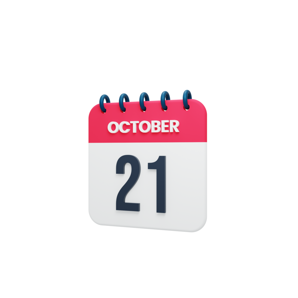 October Realistic Calendar Icon 3D Illustration October 21 png