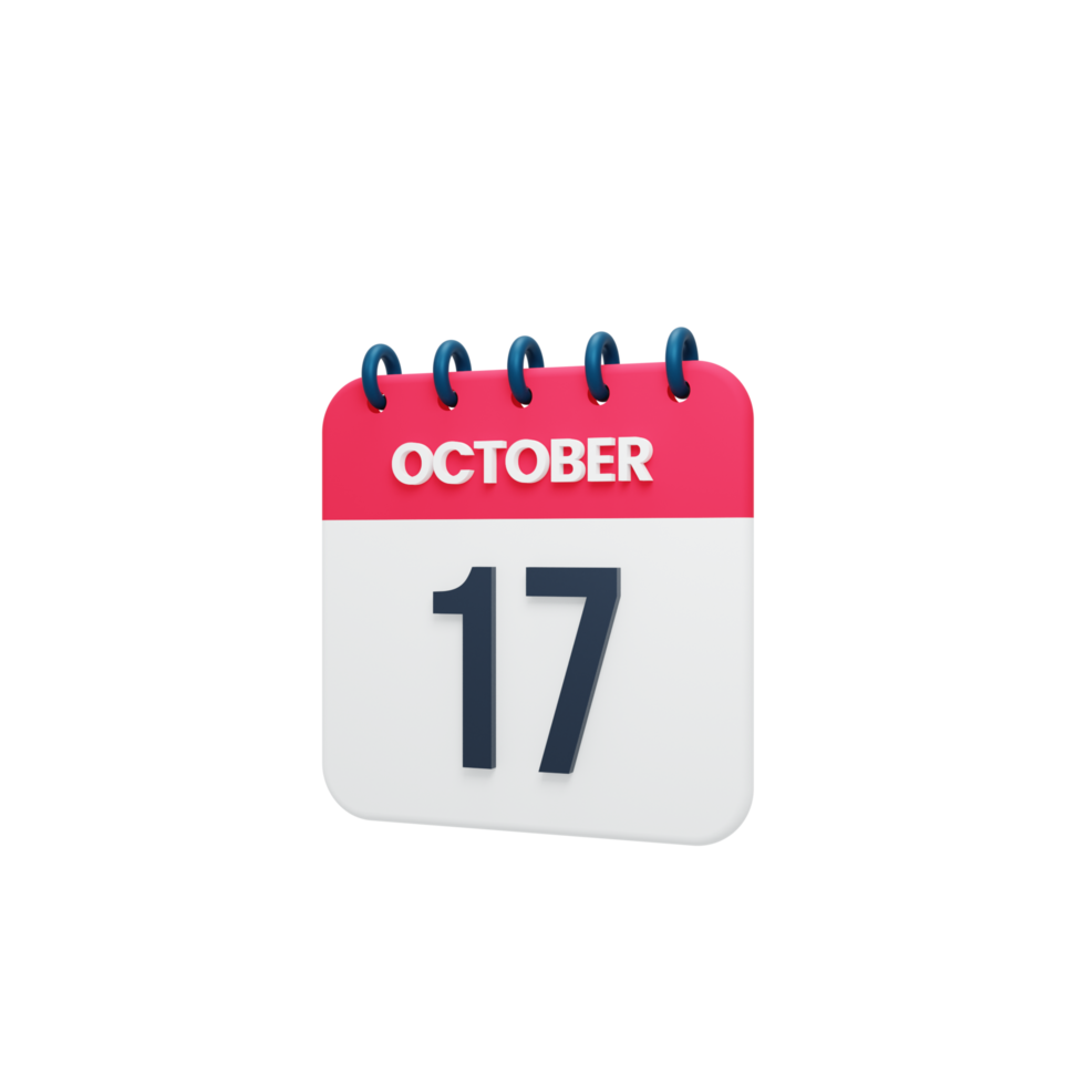 October Realistic Calendar Icon 3D Illustration October 17 png