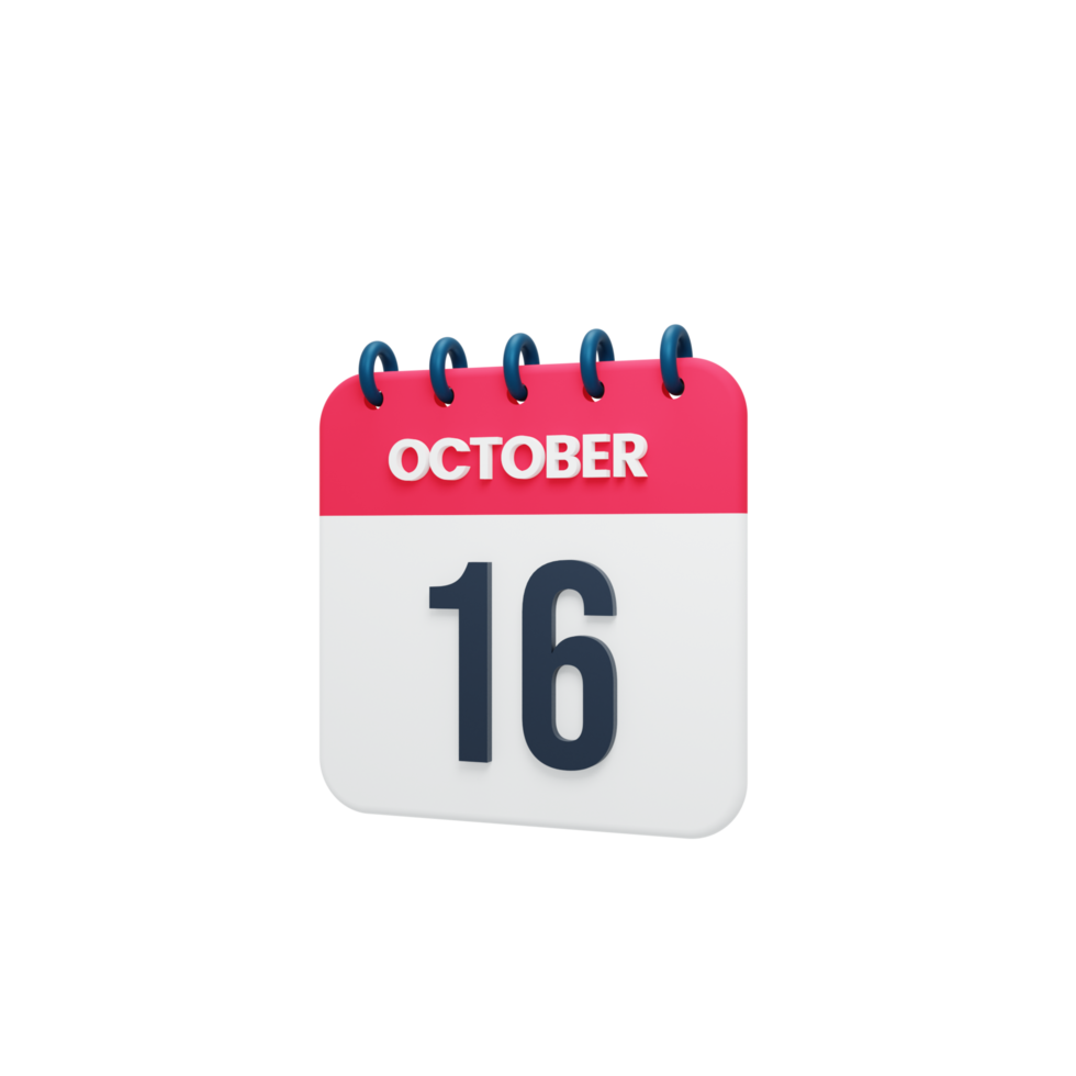 October Realistic Calendar Icon 3D Illustration October 16 png