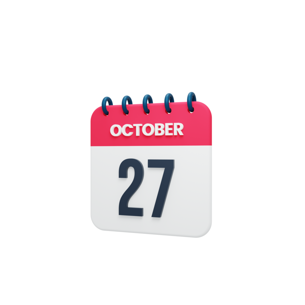 icono de calendario realista de octubre ilustración 3d 27 de octubre png