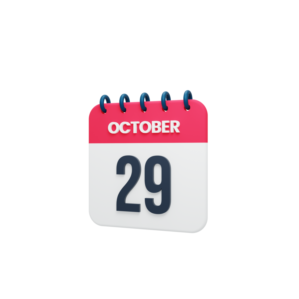 October Realistic Calendar Icon 3D Illustration October 29 png