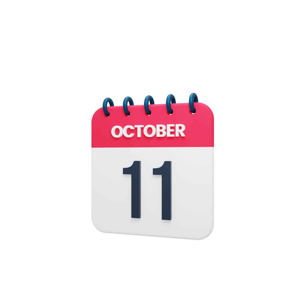 October Realistic Calendar Icon 3D Illustration October 11 png