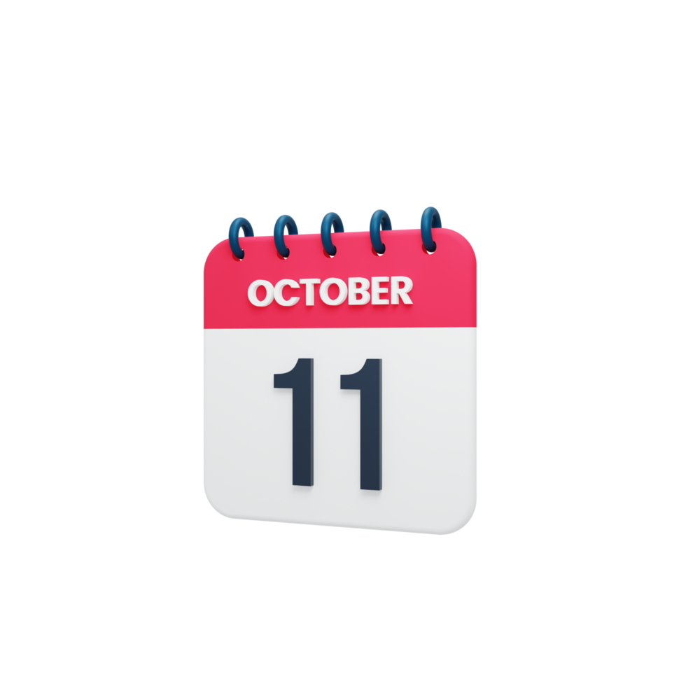 octobre calendrier réaliste icône illustration 3d octobre 11 png