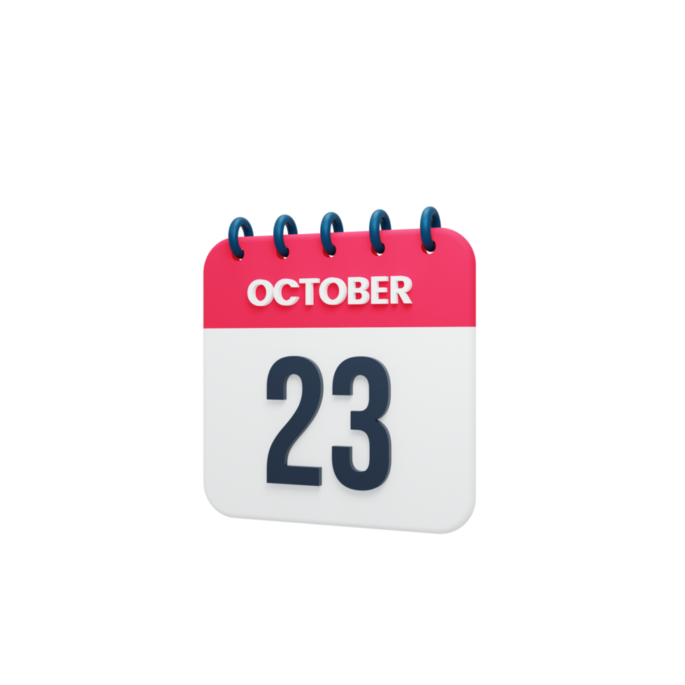 October Realistic Calendar Icon 3D Illustration October 23 png