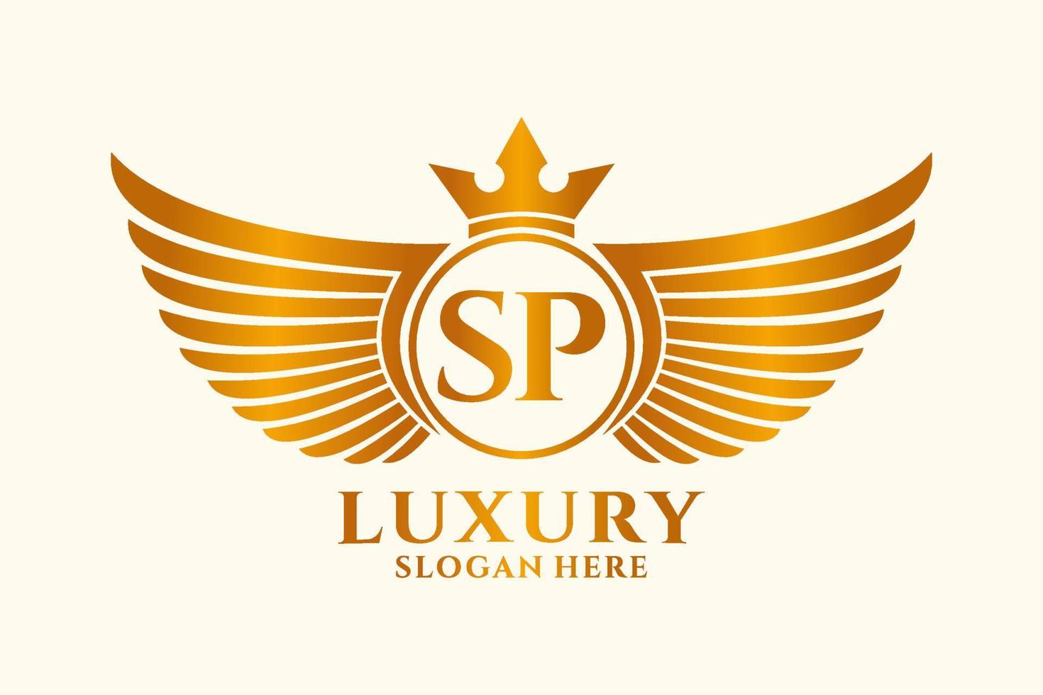 Luxury royal wing Letter SP crest Gold color Logo vector, Victory logo, crest logo, wing logo, vector logo template.