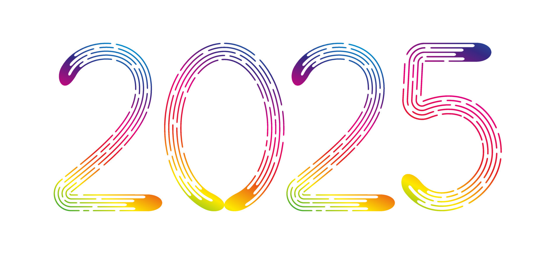 año nuevo 2025 de líneas punteadas de gradiente de arco iris sobre