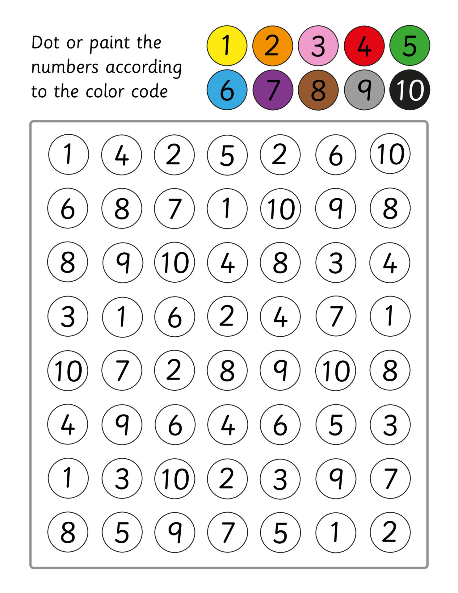 Educational Game For Kids Dot Or Paint The Numbers By Color Code Worksheet For Toddlers And 