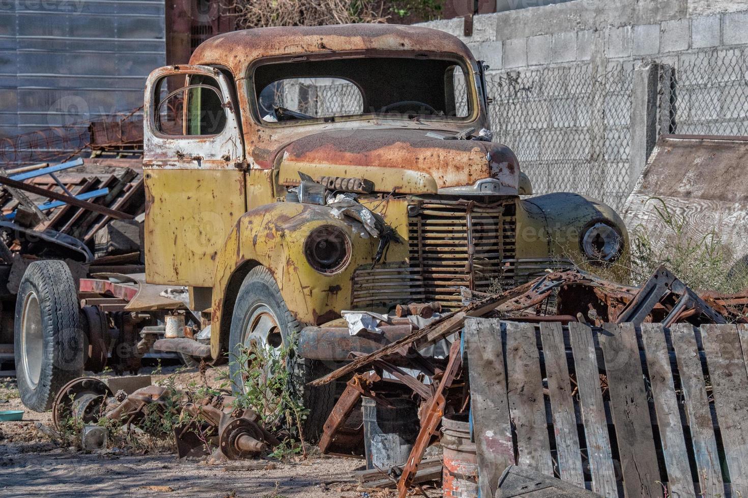old abandoned rusted truck photo