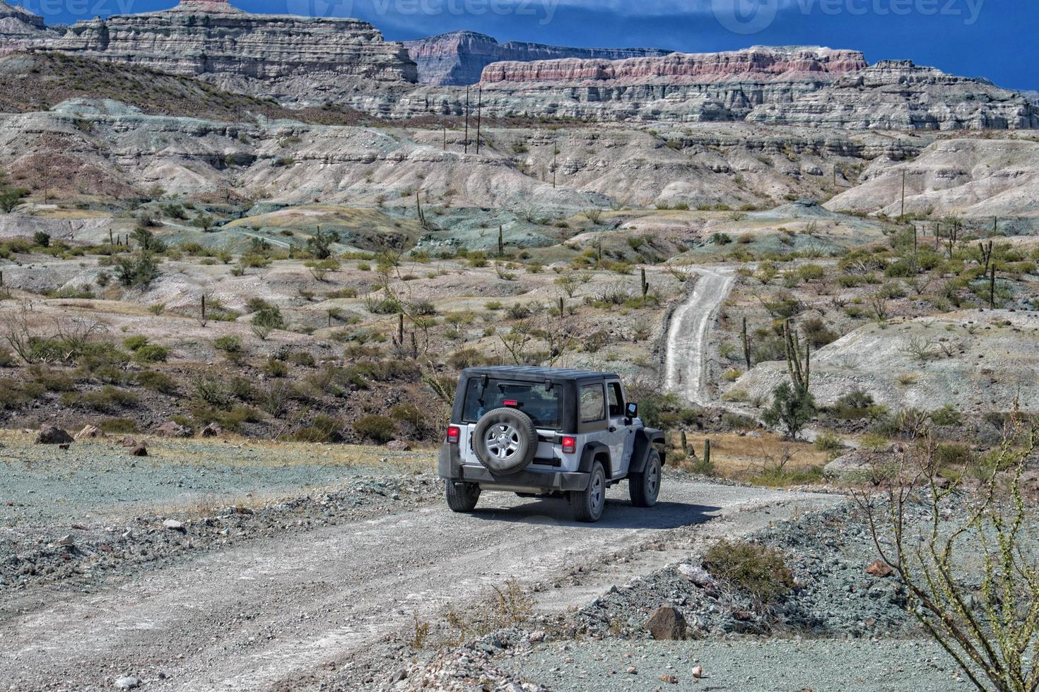 Car in baja california landscape panorama desert road photo