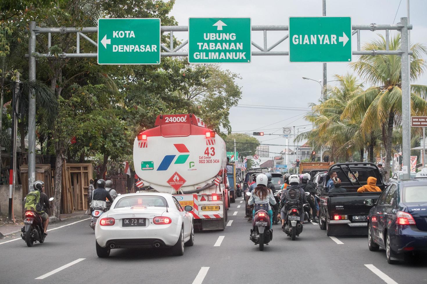 DENPASAR, BALI, INDONESIA - AUGUST 15, 2016 - Indonesia island congested traffic photo