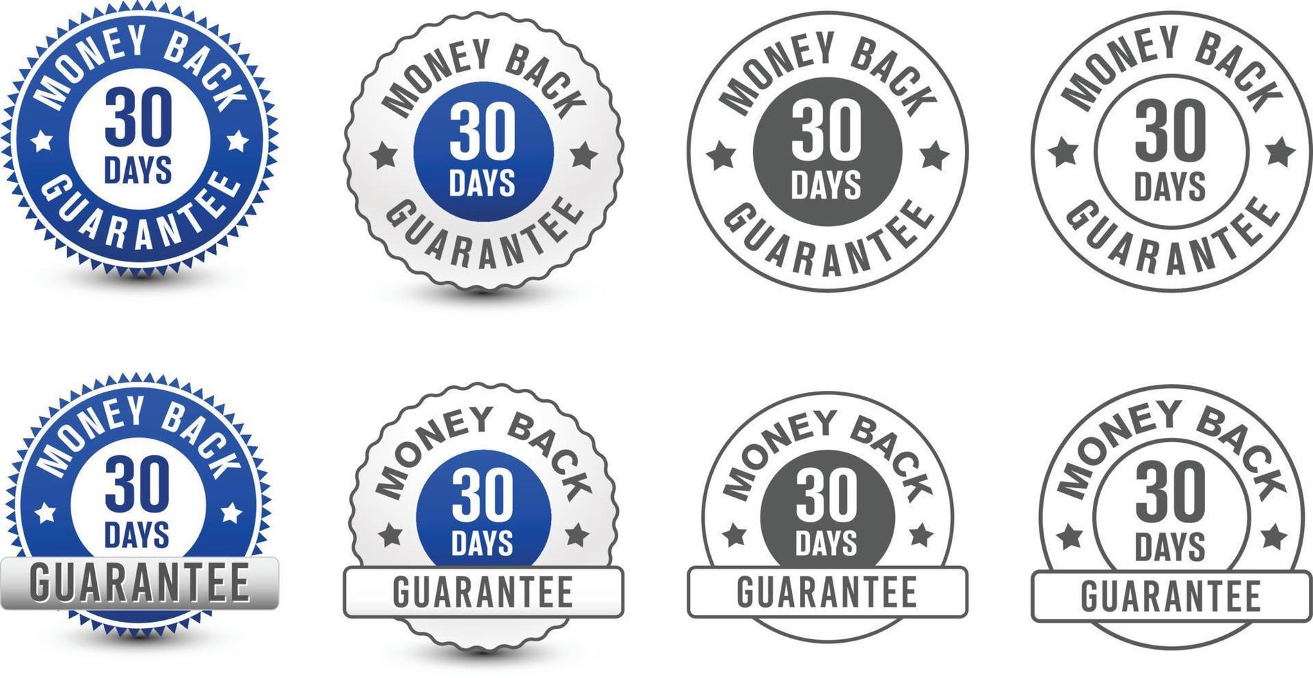 Different type of 30 days money back guarantee badge set isolated on white background. vector design.