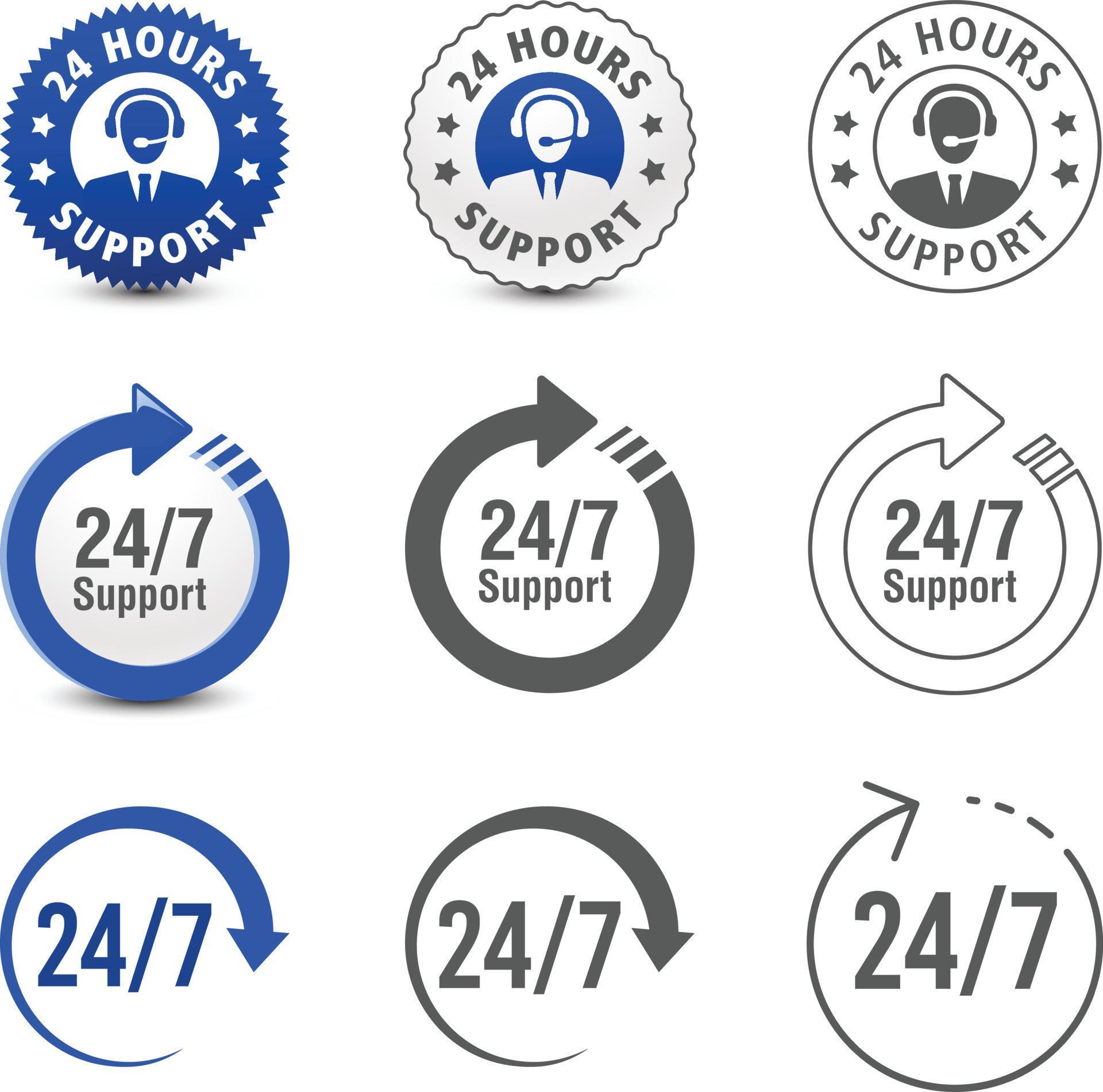 24 Hours A Day 7 Days A Week Customer Support Badge Icon Symbol 
