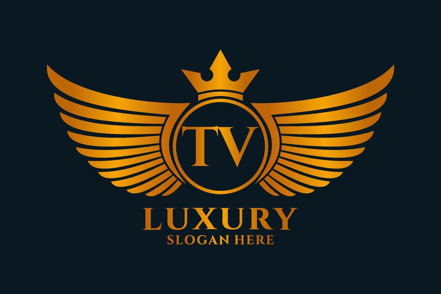 Luxury royal wing Letter TV crest Gold color Logo vector, Victory logo, crest logo, wing logo, vector logo template.