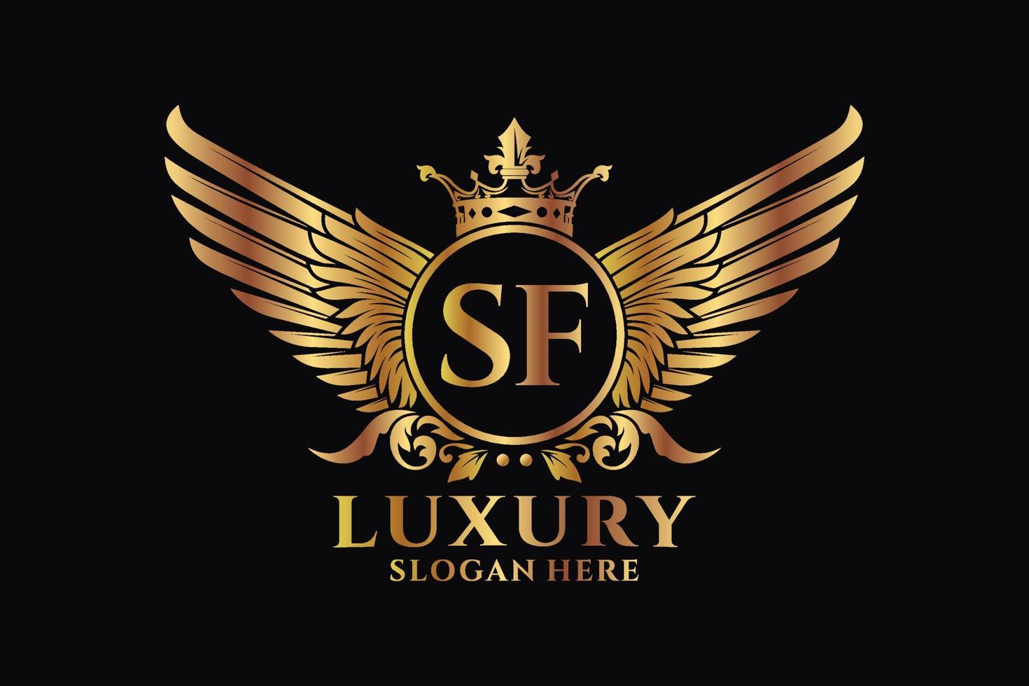 Luxury royal wing Letter SF crest Gold color Logo vector, Victory logo, crest logo, wing logo, vector logo template.