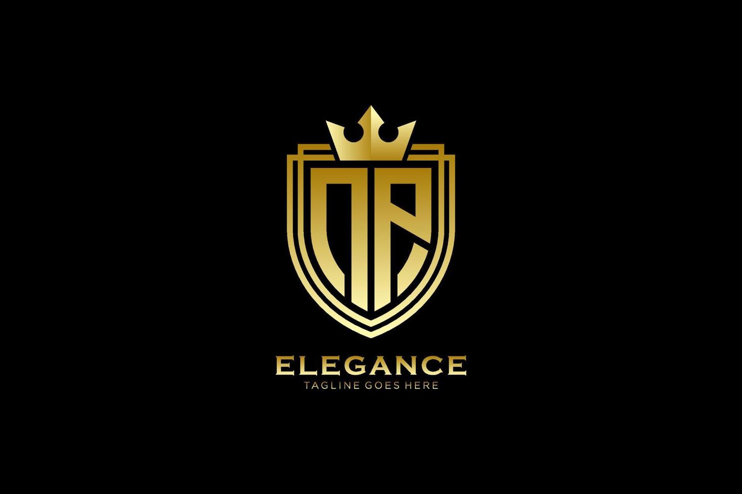 initial NP elegant luxury monogram logo or badge template with scrolls and royal crown - perfect for luxurious branding projects vector