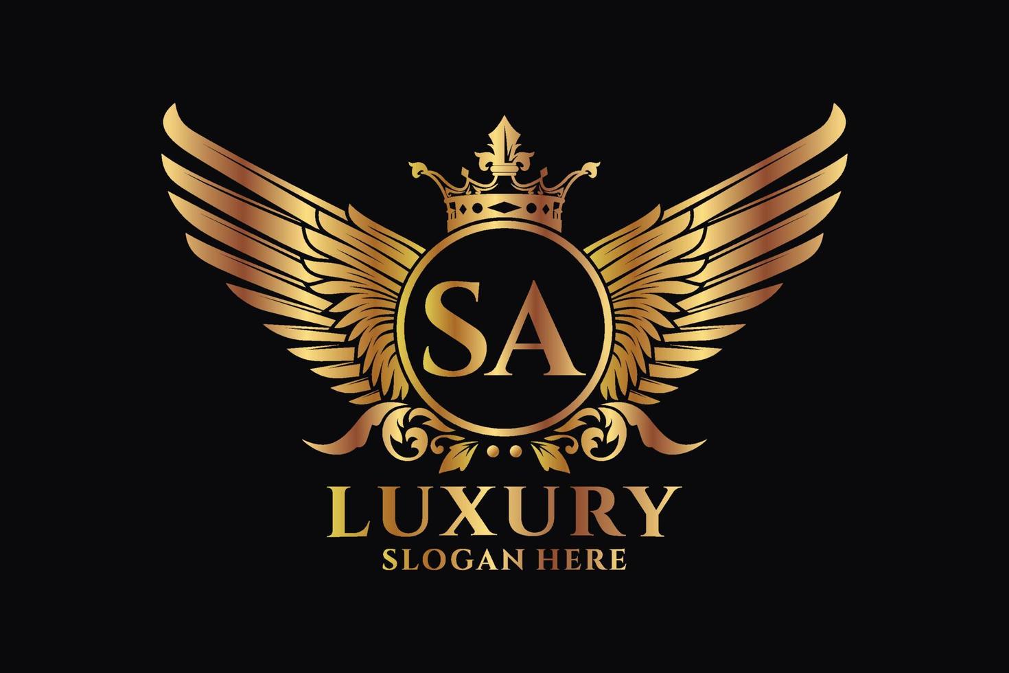 Luxury royal wing Letter SA crest Gold color Logo vector, Victory logo, crest logo, wing logo, vector logo template.