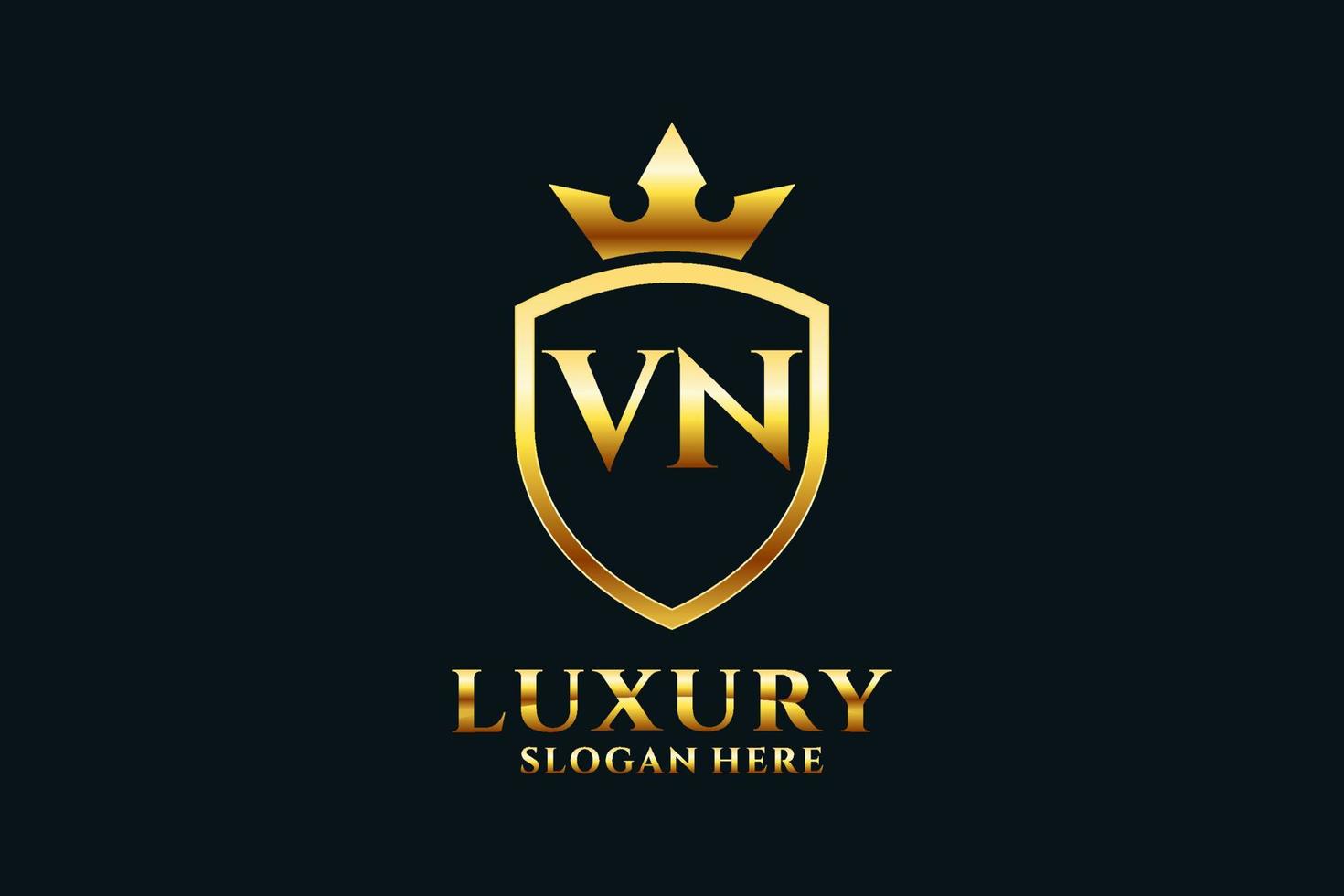 initial VN elegant luxury monogram logo or badge template with scrolls and royal crown - perfect for luxurious branding projects vector