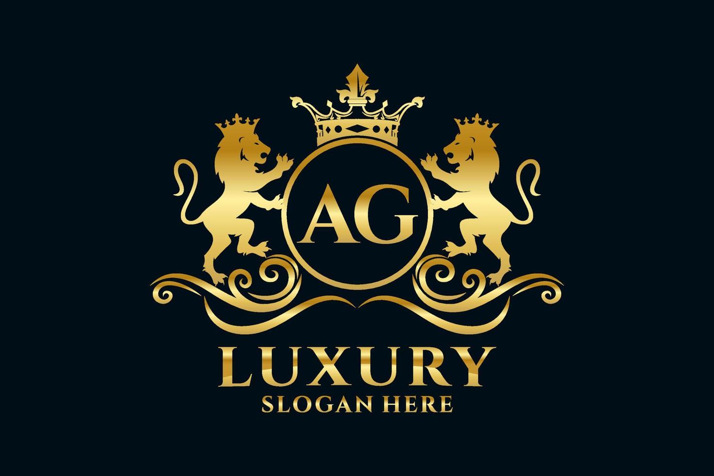 Initial AG Letter Lion Royal Luxury Logo template in vector art for luxurious branding projects and other vector illustration.