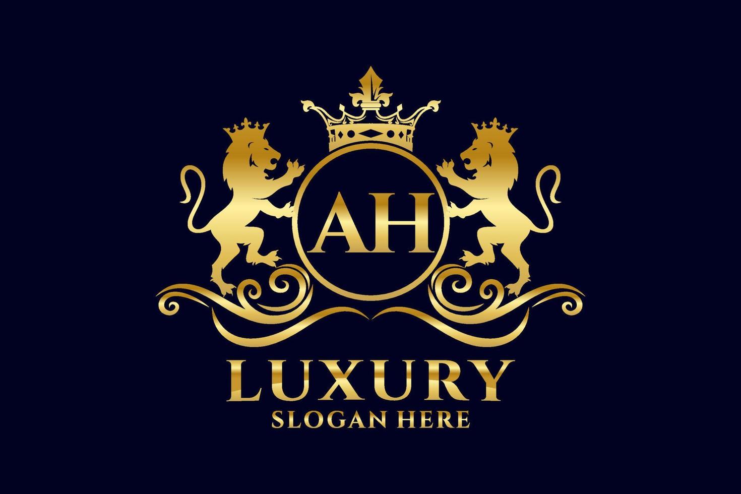 Initial AH Letter Lion Royal Luxury Logo template in vector art for luxurious branding projects and other vector illustration.