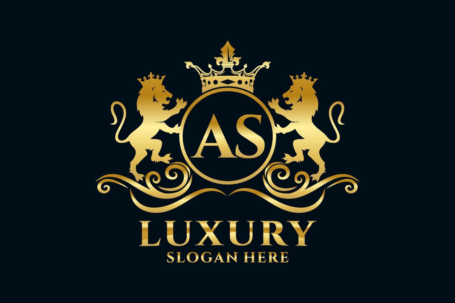 Initial AS Letter Lion Royal Luxury Logo template in vector art for luxurious branding projects and other vector illustration.