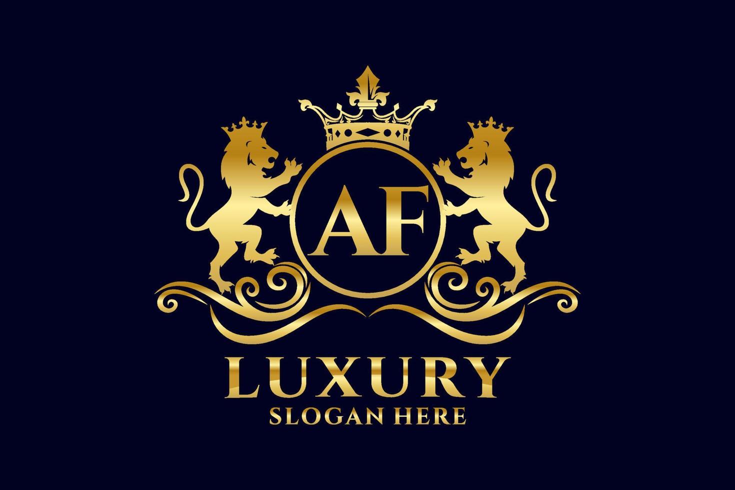 Initial AF Letter Lion Royal Luxury Logo template in vector art for luxurious branding projects and other vector illustration.