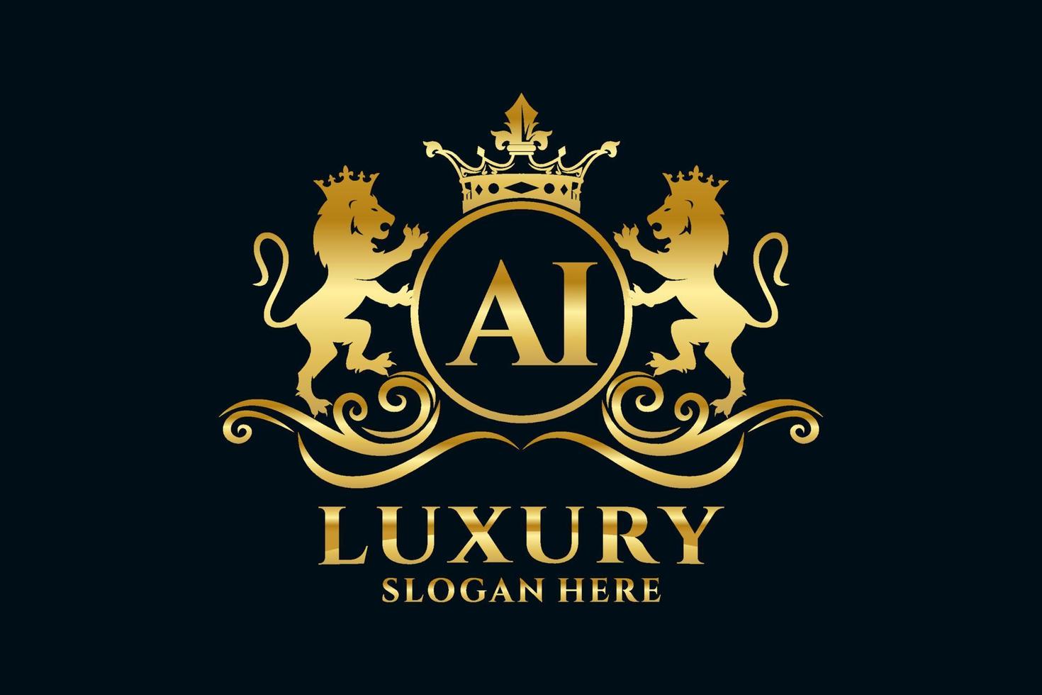 Initial AI Letter Lion Royal Luxury Logo template in vector art for luxurious branding projects and other vector illustration.