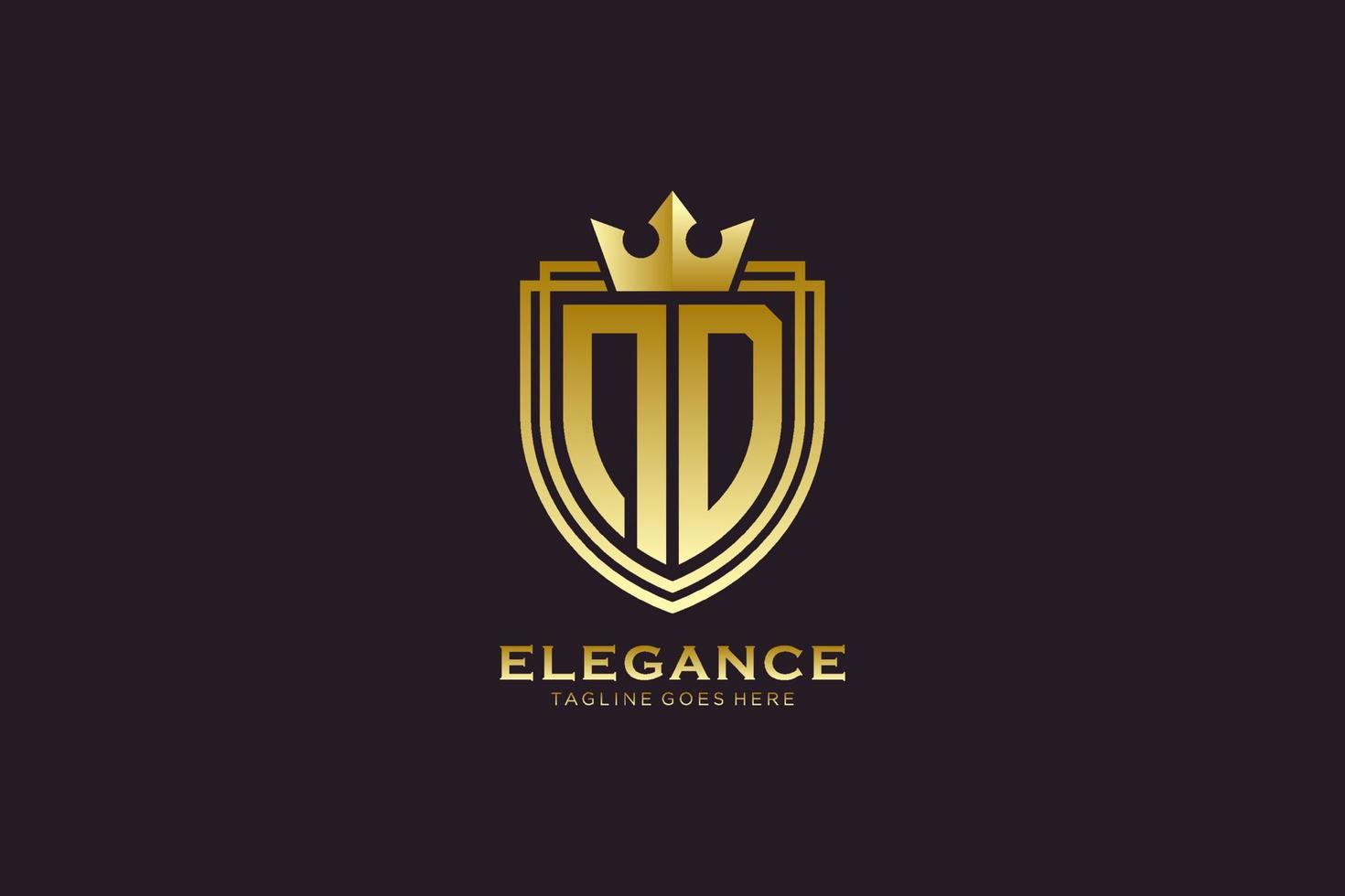 initial ND elegant luxury monogram logo or badge template with scrolls and royal crown - perfect for luxurious branding projects vector