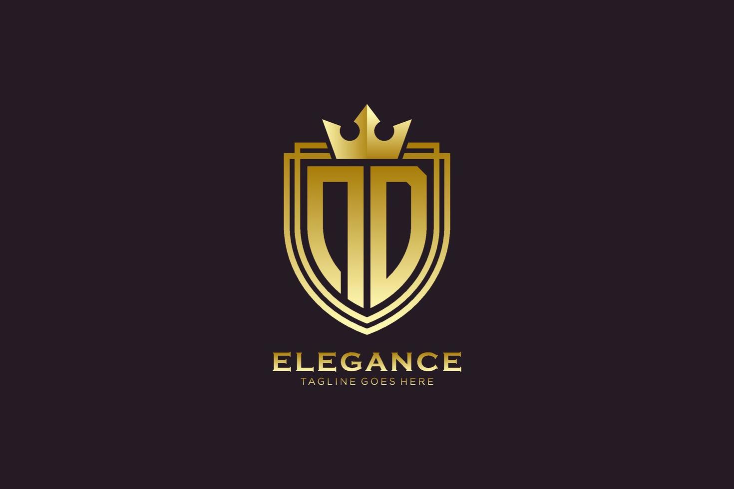 initial ND elegant luxury monogram logo or badge template with scrolls and royal crown - perfect for luxurious branding projects vector