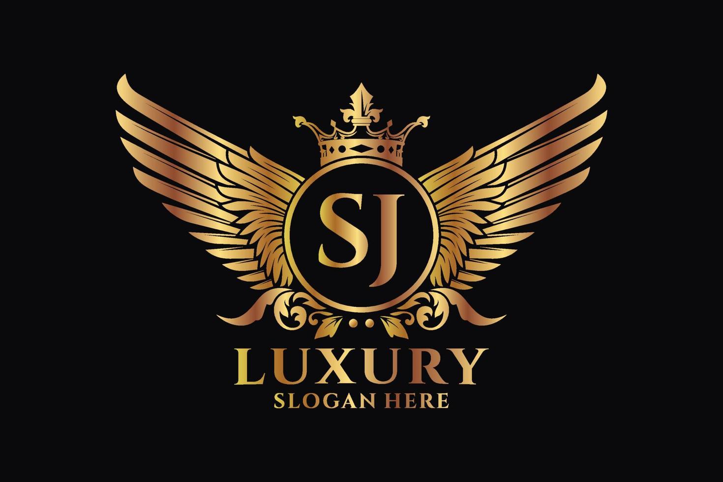 Luxury royal wing Letter SJ crest Gold color Logo vector, Victory logo, crest logo, wing logo, vector logo template.