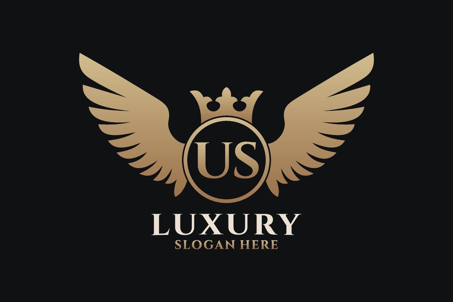 Luxury royal wing Letter US crest Gold color Logo vector, Victory logo, crest logo, wing logo, vector logo template.