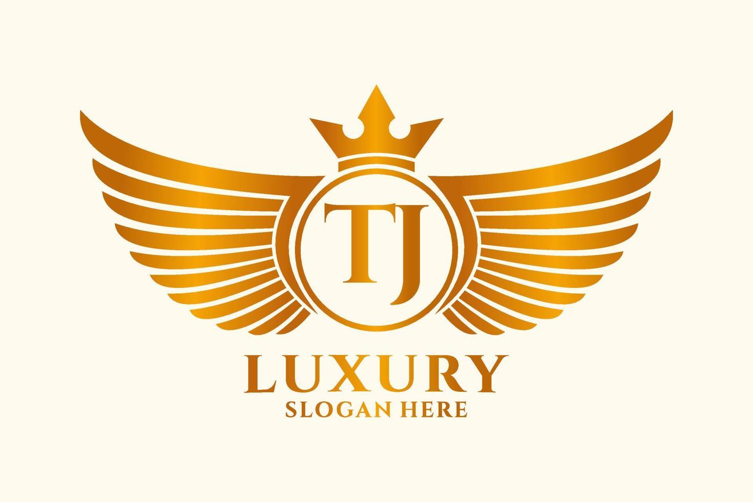 Luxury royal wing Letter TJ crest Gold color Logo vector, Victory logo, crest logo, wing logo, vector logo template.