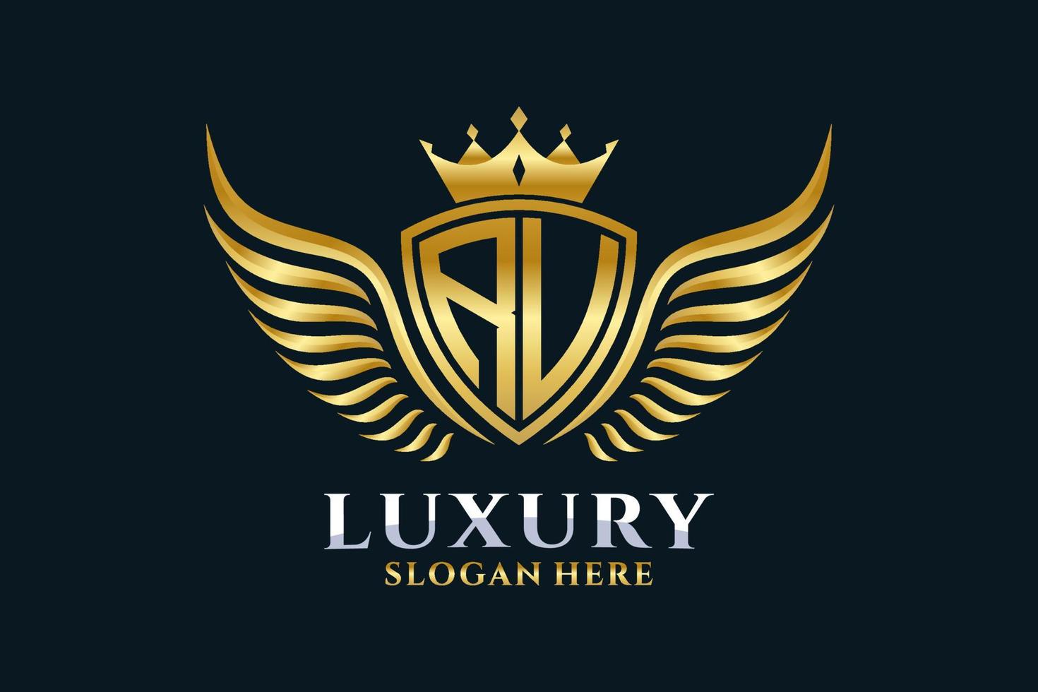 Luxury royal wing Letter RU crest Gold color Logo vector, Victory logo, crest logo, wing logo, vector logo template.